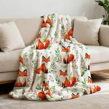 Imagem de GLOBLELAND Manta fofa de raposa 150 x 129 cm, cobertor de flanela com flores, lavável, cobertor felpudo para sofá, cadeira, sofá, cama, dormitório, casa