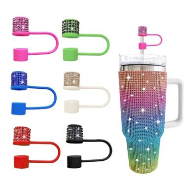 Imagem de JIASHEBDE Conjunto de acessórios para Stanley Cup, 6 peças, capa de canudo de diamante brilhante, tampa de canudos para Stanley 30 e 1,134 g com copos, acessórios de tampa de 1 cm para copo (cor B, 6