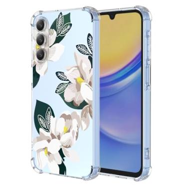 Imagem de WEIOUHR Capa para Galaxy A15 5G Samsung A15 5G transparente TPU macio design de flor branca, à prova de choque, resistente a arranhões, capa protetora leve, para Samsung Galaxy A15 5G (Magnólia)