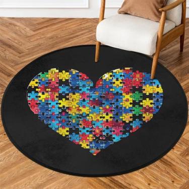 Imagem de Tapete redondo de 1,5 m com design de autismo, tapete circular antiderrapante, lavável, tapete circular para quarto, berçário, sala de estar, cozinha, banheiro, entrada, decoração de casa