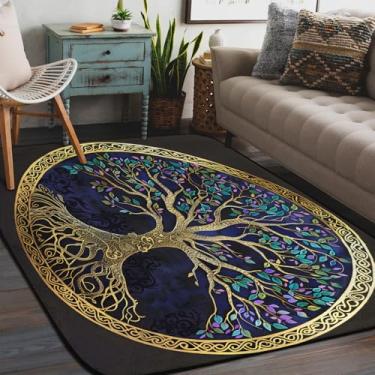 Imagem de Tapete de área para sala de estar, lavável à máquina, redondo árvore da vida, tapete antiderrapante, tapete macio para sala de estar, quarto, sala de jantar, berçário, cozinha, decoração de casa