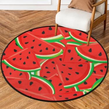 Imagem de Tapete redondo de 1,5 m de altura, frutas, melancia, vermelho, macio, círculo, antiderrapante, lavável, tapete circular para interior, quarto, berçário, sala de estar, cozinha, banheiro, entrada