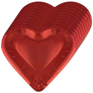 Imagem de Zuazaor 60 peças de 25 cm pratos de papel em forma de coração vermelho descartáveis para meninas prato de festa pentagrama pratos de jantar para dia dos namorados casamento aniversário e suprimentos