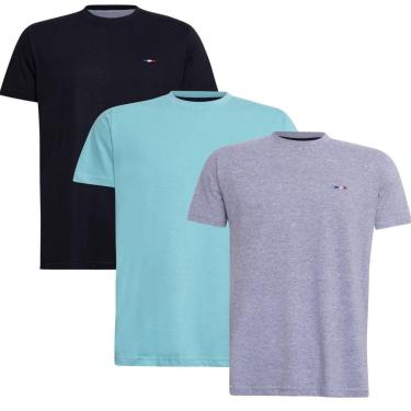 Imagem de Kit 3 Peças Camisetas Básicas Masculina Industrie em Algodão Premium no Estilo Tommy Bordado França-Masculino