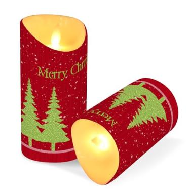 Imagem de Blueangle Pacote com 2 velas de árvore de Natal sem chamas com controle remoto e temporizador, velas LED cintilantes (7,6 cm x 9,9 cm) para decoração de casa, casamento, acampamento (770)
