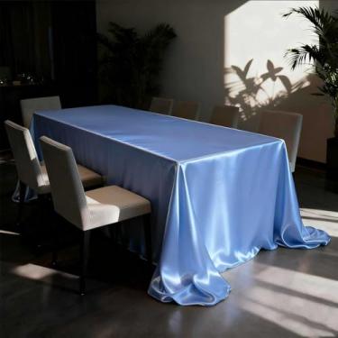 Imagem de Wuluwala Toalha de mesa retangular de cetim lisa oblonga lavável toalha de mesa decorativa de tecido de seda brilhante para restaurante, cozinha, jantar, festa de casamento, banquete, eventos