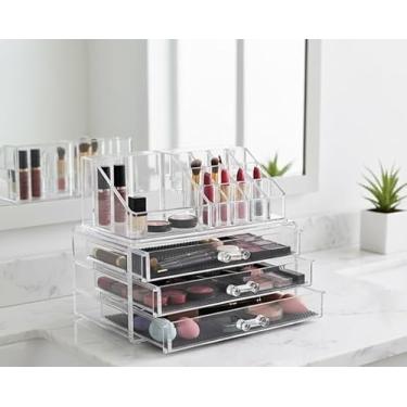 Imagem de Organizador Porta Maquiagem Pincel Batom Acrílico 3 Gavetas