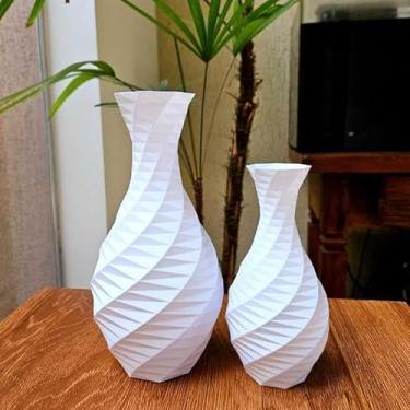Imagem de Kit 2 Vasos Decorativos Geométricos Modernos para Sala – Peças de Decoração 3D Elegantes (Branco)
