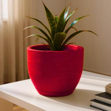 Imagem de Vaso de Polietileno Decorativo Cone Redondo 25x20 cm com ou sem Prato – Jardim Sala e Varanda (Vermelho COM prato)