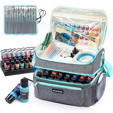 Imagem de Bolsa organizadora de tinta acrílica com suporte de pincel dobrável, estojo de arte de 2 camadas, grande organizador de artesanato com inserções de espuma para barril de maçã, arte de transporte