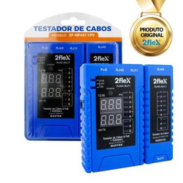 Imagem de Testador De Cabo De Rede Aparelho RJ45 e RJ11 e Voltímetro - 2Flex Tel
