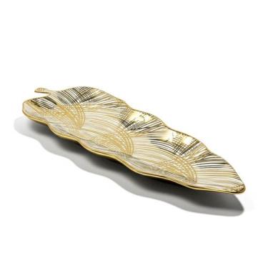 Imagem de Prato Cerâmica Decorativo Formato Folha Enfeite Fruteira Centro Mesa P