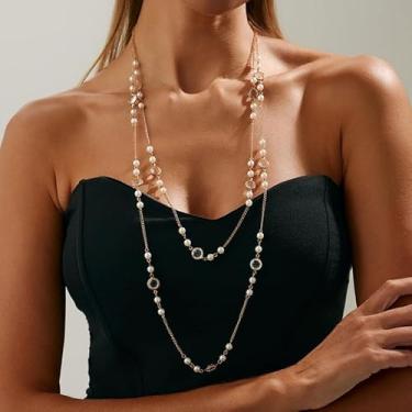Imagem de Colares longos de pérolas em Y para mulheres, boho em camadas, colar de pérolas delicadas, joias de pérolas longas, presentes de amizade para mulheres, presentes de Natal, Dia dos Namorados, Medium