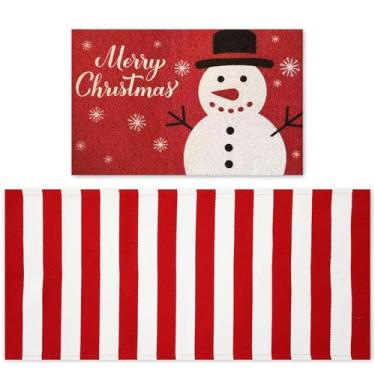 Imagem de Maasechs 2 capacho de Natal 61 x 128 cm, tapete de Natal ao ar livre e 45 x 71 cm, tapete de boas-vindas para entrada externa (homem de neve)