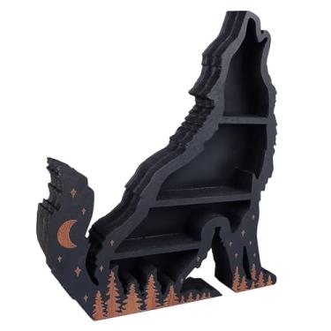 Imagem de Alomejor Prateleiras Decorativas Com Design de Lobo Gravado, Prateleira de Exibição de Cristal de Madeira de Lobo, Multicamadas Clássicas para Decoração de Parede de Sala de Estar de Quarto (Lobo