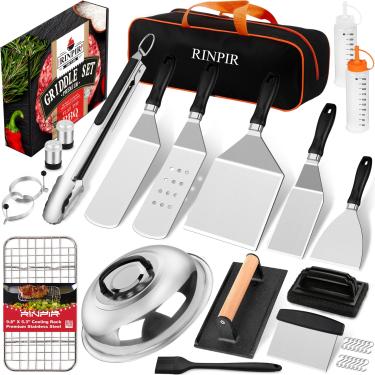 Imagem de RINPIR Kit De Acessórios Para Chapa Blackstone Com 33 Peças, Utensílios Grelha Plana Resfriamento, Cúpula Derretimento E Prensa Hambúrguer, Conjunto Presente Espátula Profissional Hibachi Churrasco