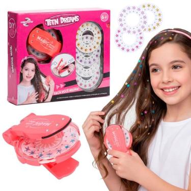 Imagem de Kit Aplicador De Strass Infantil Para Cabelo + 75 Adesivos Com Brilho 