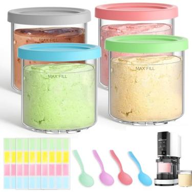 Imagem de Pacote de substituição para 4 cápsulas Ninja de 473 ml Creami Deluxe e capa de neoprene para sorvete, compatível com a cafeteira Ninja NC301 NC300 NC299AMZ, livre de BPA e lavável na lava-louças,