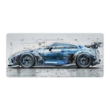 Imagem de FoRes Tapete de mouse JDM Car R35 design grande para jogos base de borracha antiderrapante tapete de mesa laptop acessórios de computador suprimentos bloco de escrita para escritório casa 40 x 90 cm