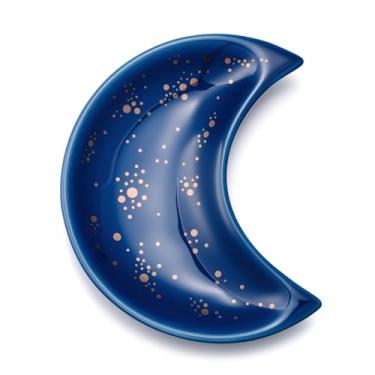 Imagem de Yanluxr Prato de joias de lua azul, bandeja decorativa de cerâmica para anéis, brincos, colares, presente de aniversário e Natal para mulheres