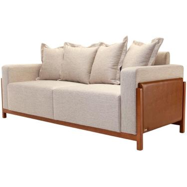 Imagem de Sofá 03 Lugares Para Sala De Estar 198 cm Khali B04 Linho Bege Escuro Couríssimo Whisky...