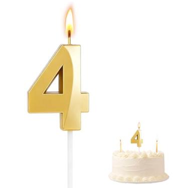 Imagem de Velas de aniversário de ouro com 4 números, velas numéricas, topos de bolo de aniversário, decorações de aniversário, festa de aniversário de casamento (4)