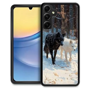 Imagem de CARLOCA Capa compatível com Samsung Galaxy A15 para meninas e meninos, capa rígida à prova de choque, TPU antiderrapante, para Samsung Galaxy A15, estampa moderna, lobo preto, branco, raposa