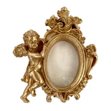 Imagem de werdecade Porta-retratos vintage, 10 x 15 cm, oval de anjo vitoriano, com suporte e gancho, resina dourada, branca, prata, suporte de mesa, suporte de parede (dourado)