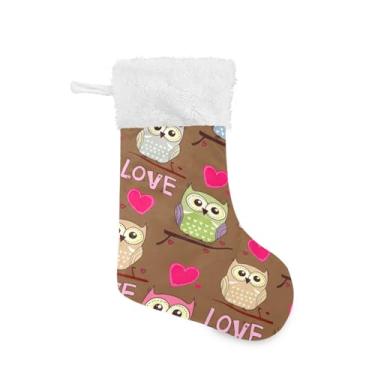 Imagem de Wassud Meia fofa de Natal com punho branco, corujas coloridas, 45,7 cm, grande, para decoração de lareira e coruja, pacote com 2