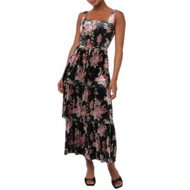 Imagem de Lulus Vestido midi feminino Zayla espartilho em camadas, Floral preto, GG