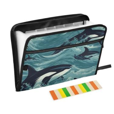 Imagem de Wassud Baleias Organizador de arquivos sanfonado com 13 bolsos, pastas expansíveis com abas e adesivos, organizador de pastas de documentos de recibo de papel tamanho carta A4 para viagens de