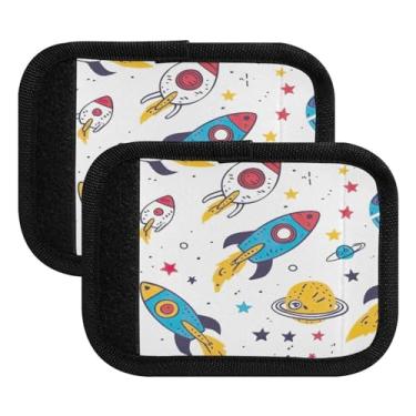 Imagem de Qilmy Bonito desenho animado foguete alça de bagagem, embalagem com 2 identificadores de bagagem, identificadores de bagagem, capa confortável para carrinho de bebê, mala de viagem, acessórios de