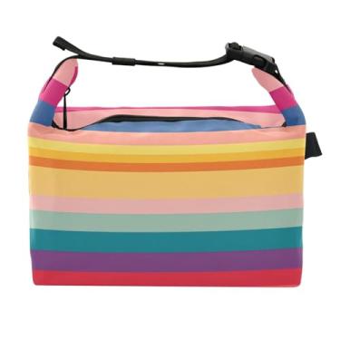 Imagem de STAYTOP Linda lancheira de listras coloridas com fivela de alça, lancheira isolada para meninos e meninas, lancheira térmica para trabalho escolar