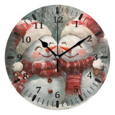 Imagem de CEBUGI Bonito boneco de neve relógio de parede operado por bateria relógios redondos silenciosos sem tique-taque relógios de parede para cozinha, banheiro, quarto, escritório, decoração 25,4 cm