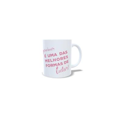 Imagem de Caneca de Cerâmica Outubro Rosa, 325ml, Rosa com Laço, Tema Conscientização (1087)