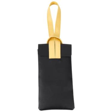 Imagem de CREATCABIN Estojo de couro PU para óculos de sol portátil bolsa de óculos de sol fina macia bolsa de armazenamento de óculos leve com cordão de pulso presente para mulheres homens Natal preto 18 x 9