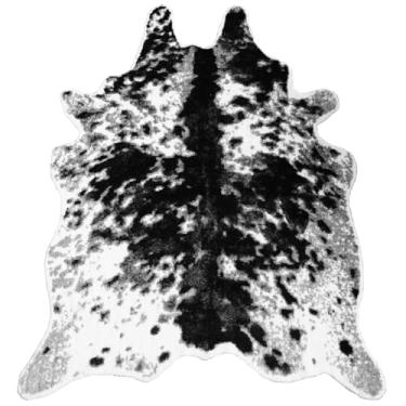 Imagem de MustMat Tapete de couro sintético com estampa de vaca para sala de estar (preto e branco, 0,8 m x 1,2 m)