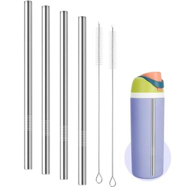 Imagem de Canudos de substituição reutilizáveis de aço inoxidável para garrafa de água Owala (4 peças) - Compatível com garrafas Owala de 680 g/947 ml, inclui 2 escovas de limpeza de palha, acessórios de canudo