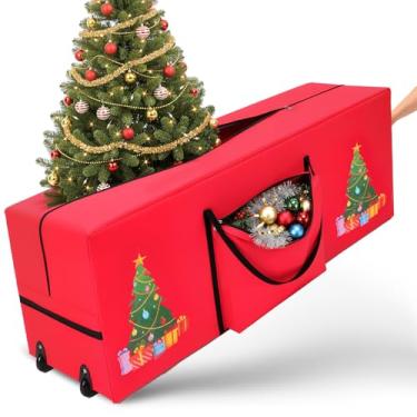 Imagem de Sadnyy Bolsa de armazenamento de árvore de Natal com rodinhas de 2,5 m, sacos de armazenamento artificial de Natal com 2 rodas giratórias, caixa de tecido Oxford 600d com alça reforçada para árvore
