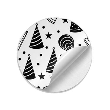 Imagem de Autocolantes Adesivos Redondos 25 Unidades Ano Novo Chapéus de Festa Coloridos - Tamanho 85x85cm