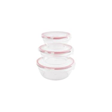 Imagem de Conjunto de 3 Potes Herméticos Redondos, Plástico Transparente com Tampa Rosa, Multiuso, 320ml/580ml/1000ml, Empilháveis, para Cozinha e Alimentos
