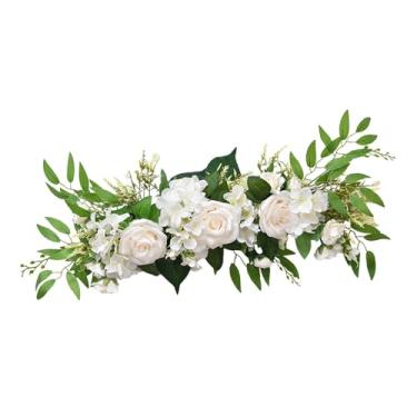Imagem de Yosoo Decoração Artificial da Mesa do da Cadeira do Casamento da Rosa, Flores e Folhas de Pano de Seda para a Flor Decorativa da Porta (Branca)