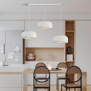 Imagem de Luminária pendente moderna e criativa com altura ajustável para ilha de cozinha, estilo wabi-sabi, com cúpula em formato de tigela e 3 lâmpadas, iluminação decorativa artística branca para r