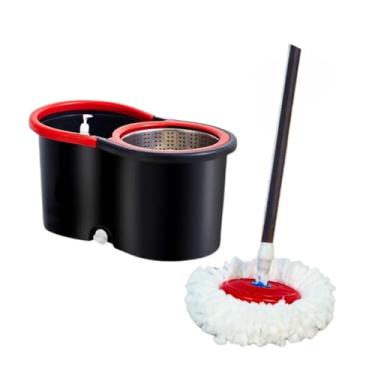 Imagem de Esfregão,com cabo de 140 cm, 2 refis de esfregão, rodas e lixeira em aço inoxidável e balde centrífugo(Mop 14 Litros Inox Com 2 Refil)