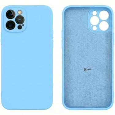 Imagem de Capa de Silicone Premium para iPhone 12 Pro – Case Aveludada por Dentro com Proteção de Câmera e Toque Macio (AZUL CLARO)