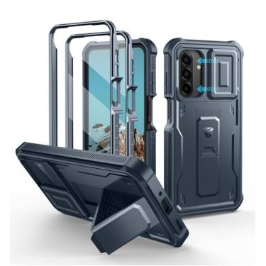 Imagem de Dexnor Capa para Samsung Galaxy A17-5G, [2 molduras frontais] [capa magnética para câmera deslizante e suporte] Capa resistente à prova de choque para Samsung A17-5G com protetor de tela, azul marinho