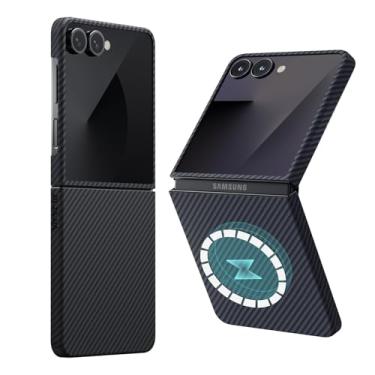 Imagem de pitaka Capa para Z Flip 7, compatível com MagSafe, capa fina e leve para Galaxy Z Flip 7 com sensação de toque sem capa, feita de fibra de aramida 600D, preto/cinza (sarja)