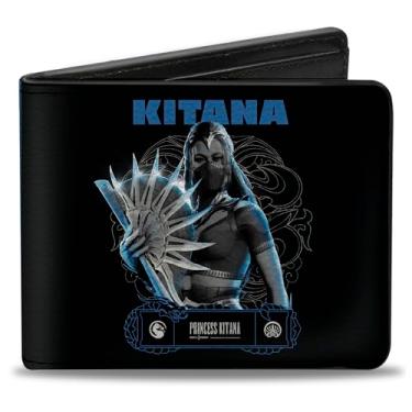 Imagem de Buckle-Down Carteira Mortal Kombat, dobrável, Mortal Kombat Kitana Steel Fan Pose com logotipo dragão azul, couro vegano