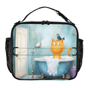 Imagem de Joisal Lancheira de gato laranja azul meninos à prova de vazamento lancheira feminina, bolsa térmica