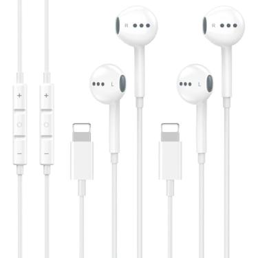 Imagem de Pacote com 2 fones de ouvido com fio para iPhone com microfone integrado e controle de volume, fones de ouvido estéreo HiFi com redução Nosie compatíveis com iPhone 14 13 12 11 Pro Max XS XR X 8 7 6